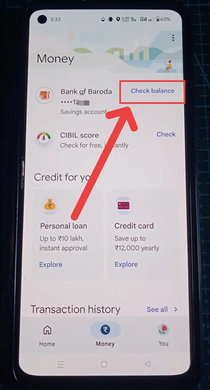 Google pay के जरिए अपना बैंक बैलेंस जाने तुरंत एक क्लिक में! 8 Google Pay app mein Check Balance button dikhaya gaya hai