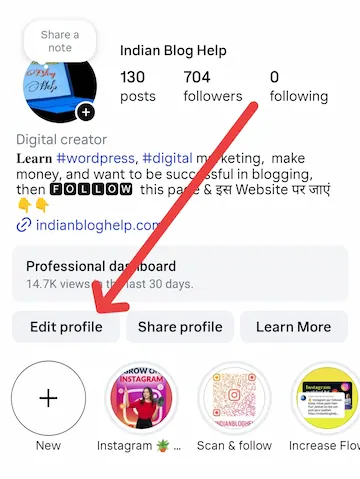 Instagram edit profile per click Karen