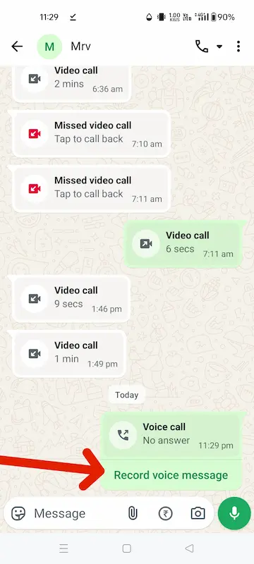 WhatsApp का नया फीचर: मिस्ड कॉल के बाद तुरंत Voice/Video Message भेजें 4 record voice message option