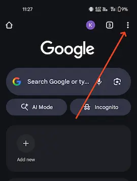 Chrome Browser top corner three dots