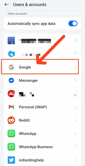 Click on the Google name