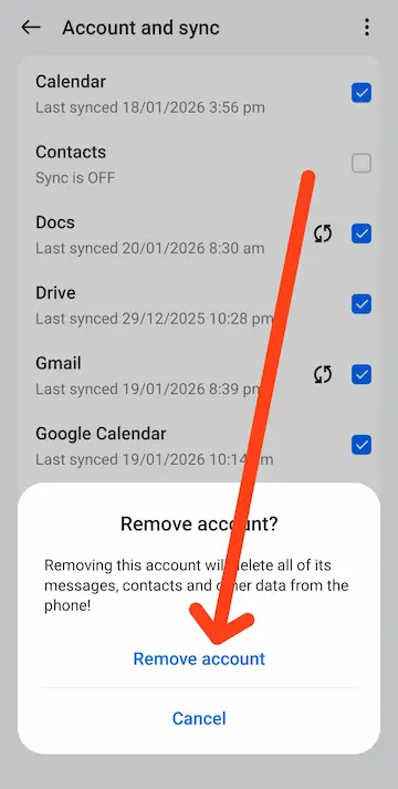 Click on the Remove Account button.