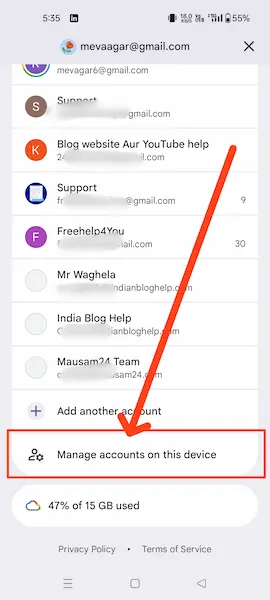 Manage Accounts on this device par click kare