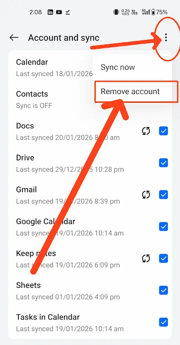 Tap on the three dots and click Remove Account option