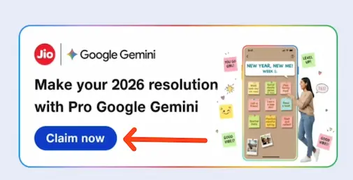 MyJio App Google Gemini Pro Offer और Claim Now ka option