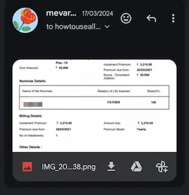 LIC premium payment receipt PDF received on email
