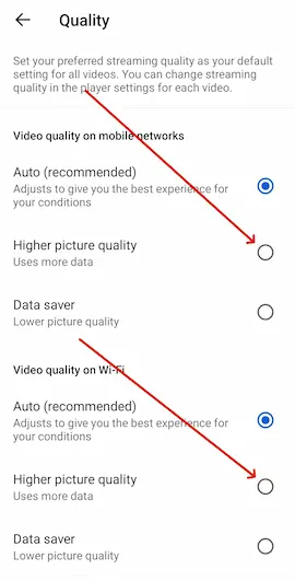 higher picture quality setting
