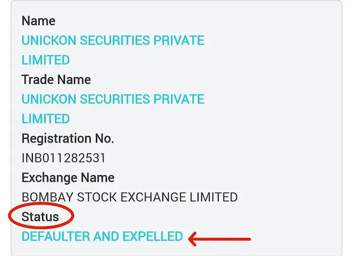 Broker Defaulter and Expelled Example screenshot