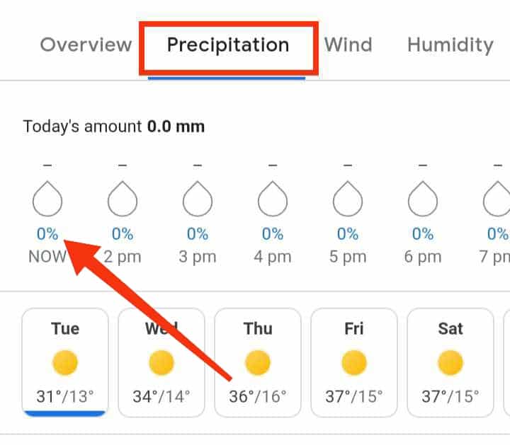 barish percentage precipitation google weather