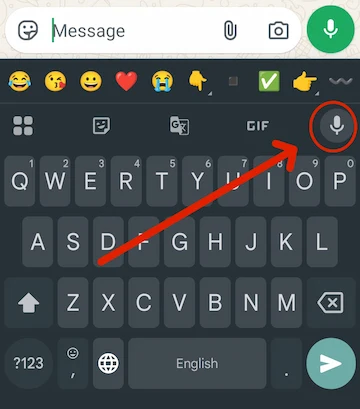 WhatsApp Messenger voice typing ke liye microphone ko on karna