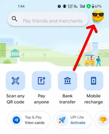 Google pay App me profile picture kaha dikhta hai uska screenshot