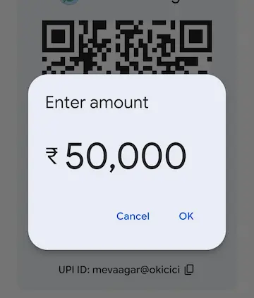 QR code me amount set Karen