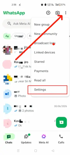 WhatsApp Username Reservation क्या है और Username Reserve कैसे करें? (Step by Step) 6 three dot per click Karke setting kholen