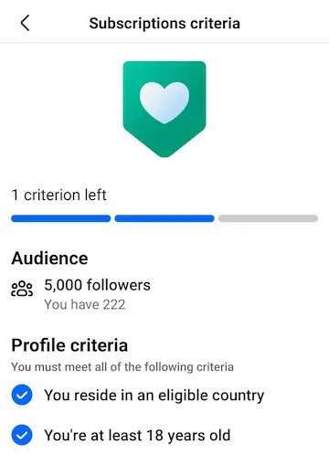 Facebook subscription criteria or eligibility